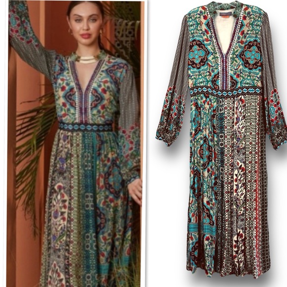 Anthropologie x Bhanuni by Jyoti Ronika Patterned Maxi Dress Multicolor Size M - Picture 2 of 16